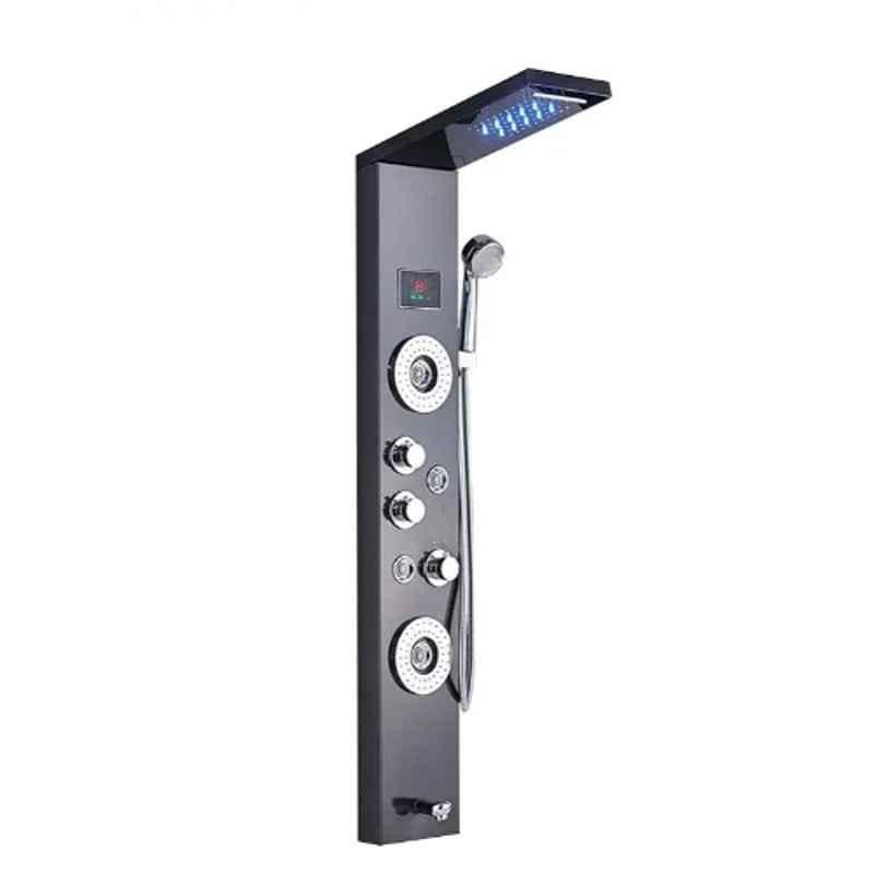 Aquieen Stainless Steel 6-in-1 Wall Mounted Black LED Bathroom Mixer Shower Panel with SS304 Body Jet