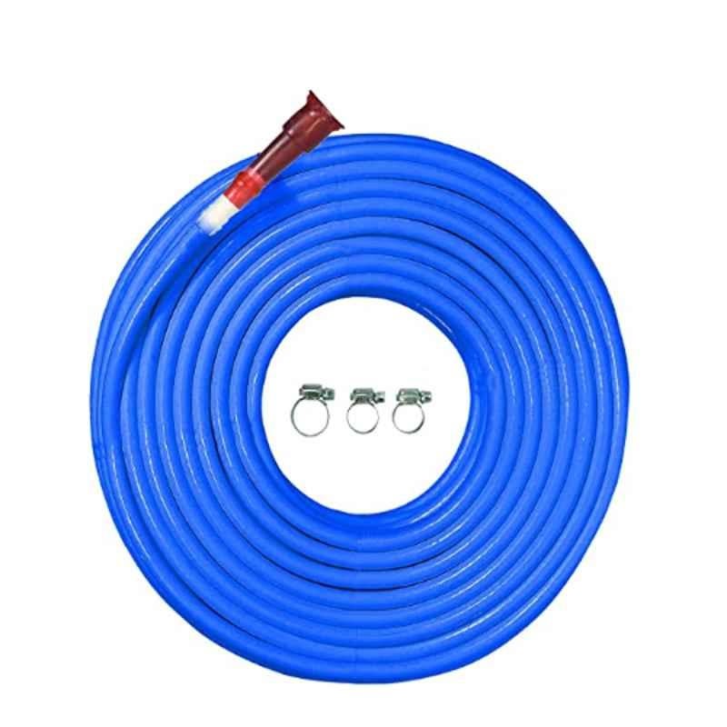 Cinagro 20m Polyvinyl Chloride Blue Braided Hose Pipe with Tap Adapter & 3 Clamps