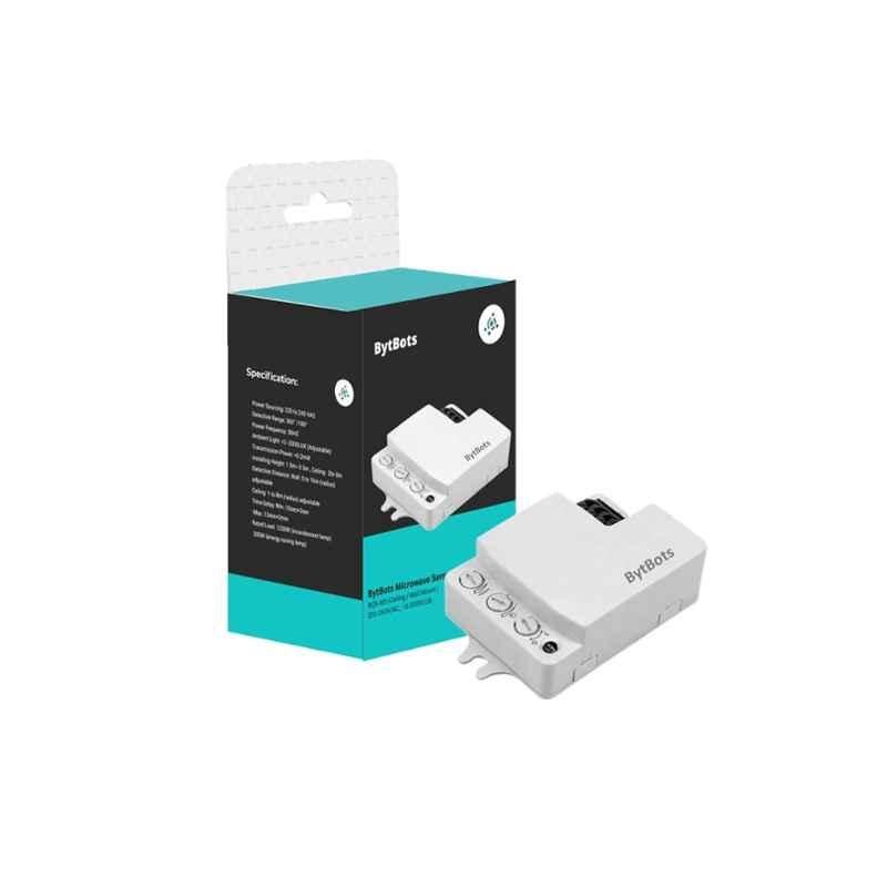BytBots 5-1200W White Microwave Motion Sensor with 360 Degree & Auto Lights On/Off on Human Movement, BQS-M5