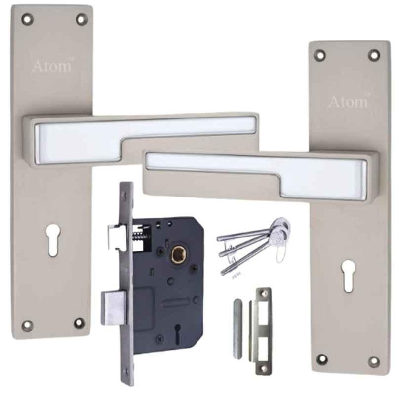 ATOM 8 inch Brass & Zinc Silver Satin Finish Mortise Door Lock Set, MH-O-47-KY-SS