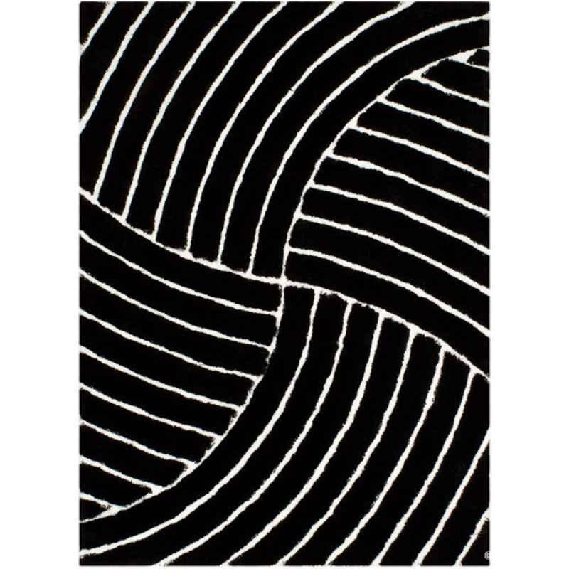 Carpetify 3x5ft Black & White Modern Geometric 3D Textured Thick & Soft Shaggy Fur Rug Carpet, 0928Z2WZ2NF