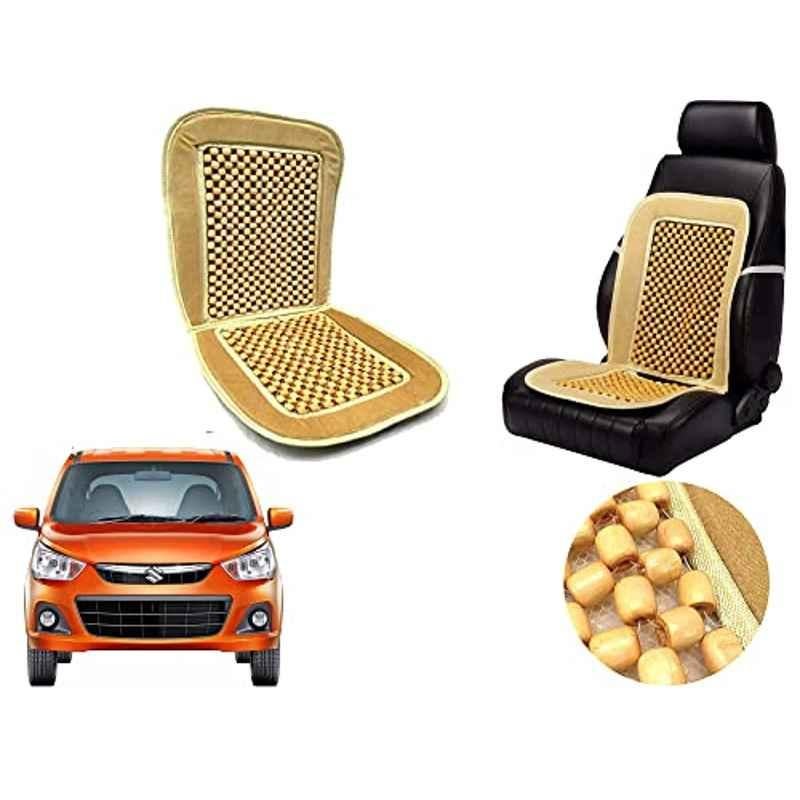 Auto Pearl PU, Velvet & Wooden Beads Beige Rectangular Seat Cushion for Maruti Suzuki Alto K10
