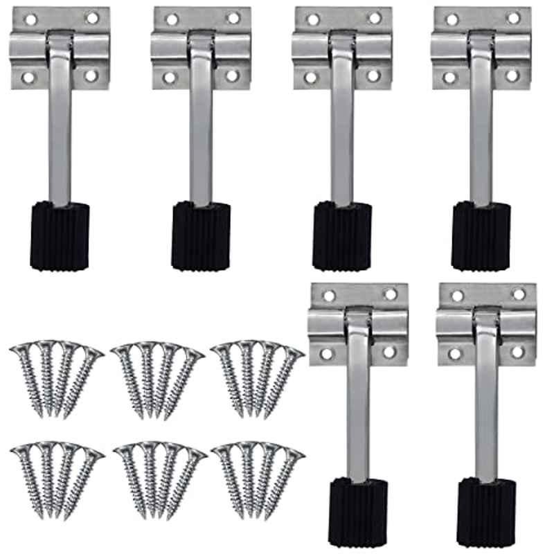 Screwtight 5 inch Stainless Steel Silver Polished Door Stopper with Bottom Rubber Tip, DS-SS-1SQROD-6 (Pack of 6)
