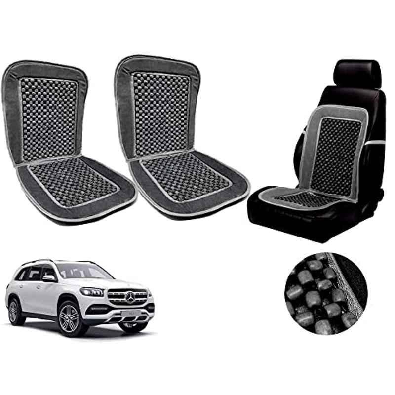 Auto Pearl PU, Velvet & Wooden Beads Grey Rectangular Seat Cushion for Mercedes Benz GLS (Pack of 2 )