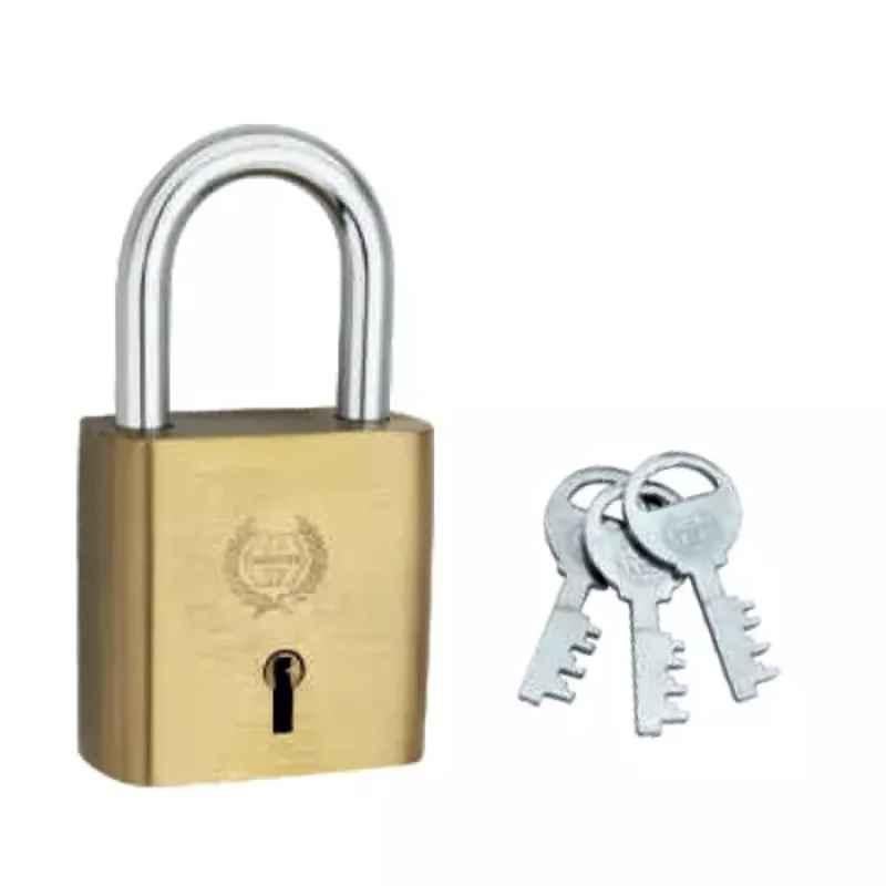 Harrison 7-T 60mm Brass Spring Open Shackle 3 Keys Padlock, 0035