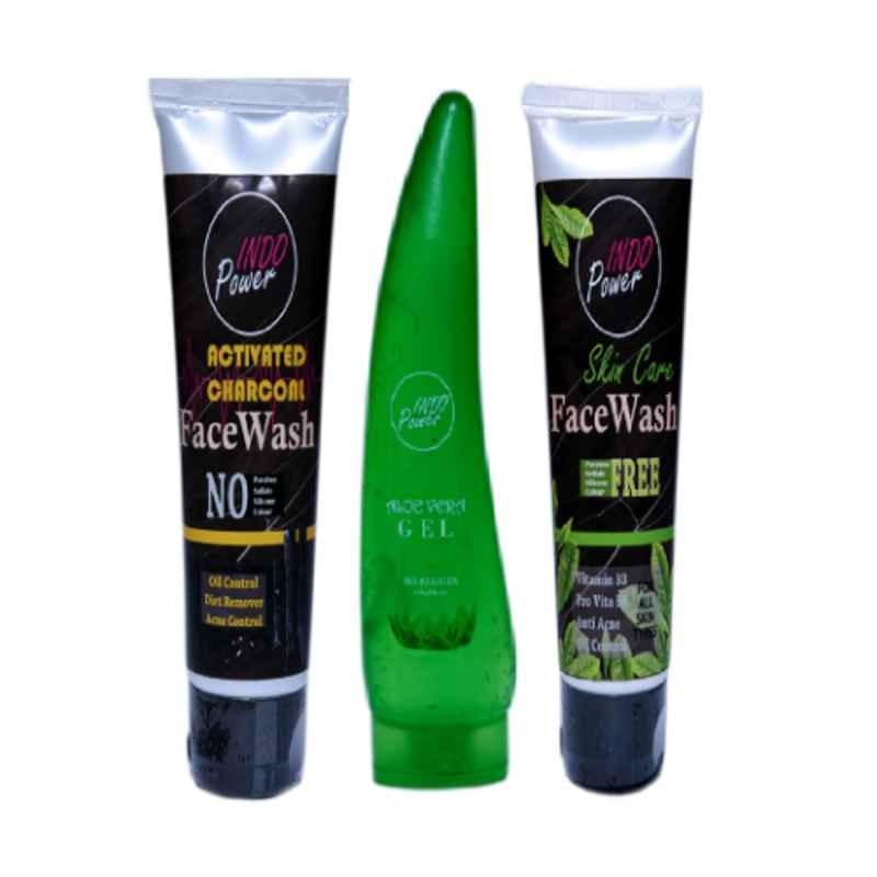 Indopower DD286 100g Activated Charcoal Facewash with 150ml Aloe Vera gel with 100g Skin Care Face Wash Combo Pack
