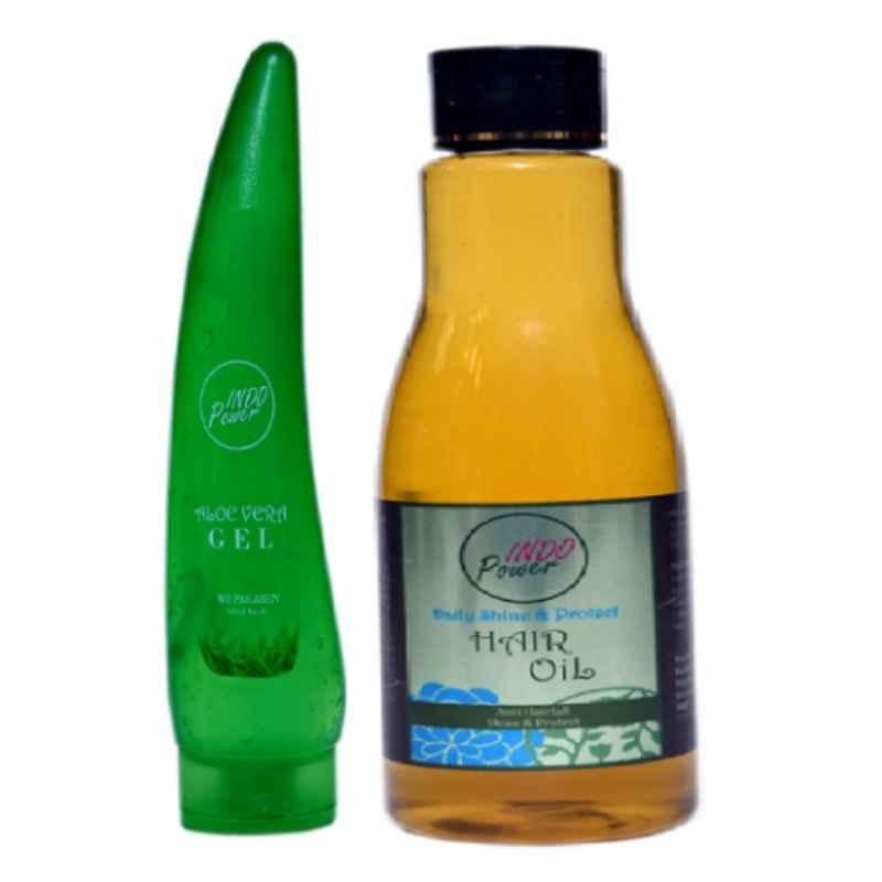 Indopower DD277 150ml Aloe Vera gel with Daily Shine & 200ml Protect Hair Oil Combo Pack