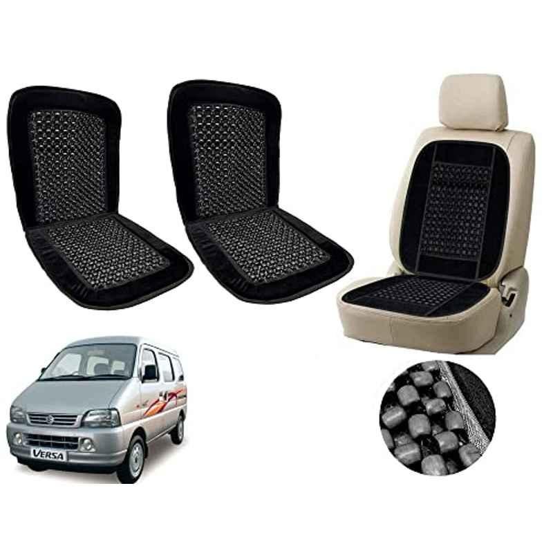 Auto Pearl PU, Velvet & Wooden Beads Black Rectangular Seat Cushion for Maruti Suzuki Versa (Pack of 2 )