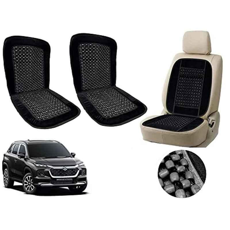 Auto Pearl PU, Velvet & Wooden Beads Black Rectangular Seat Cushion for Maruti Suzuki Vitara (Pack of 2 )