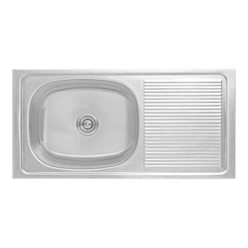 Neelkanth Die Pressed 1041x508mm Stainless Steel Single Bowl Matt Kitchen Sink, NKR-DD-SBSD 4120 M