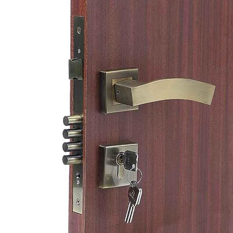 Homexpert Rose LB-10002 Stainless Steel Antique Brass Finish Cylindrical Plate One Side Key Mortise Door Lock Set