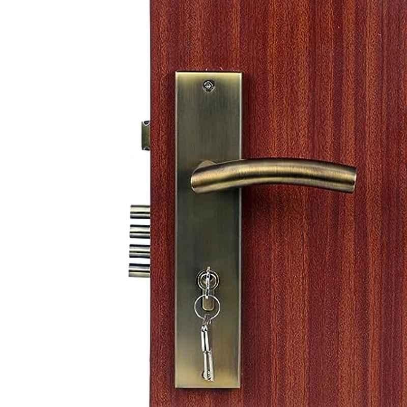 Handle Waala MG1105 10 inch 60mm Stainless Steel Antique Brass Finish Cylindrical Plate Both Side Key Mortise Door Lock Set