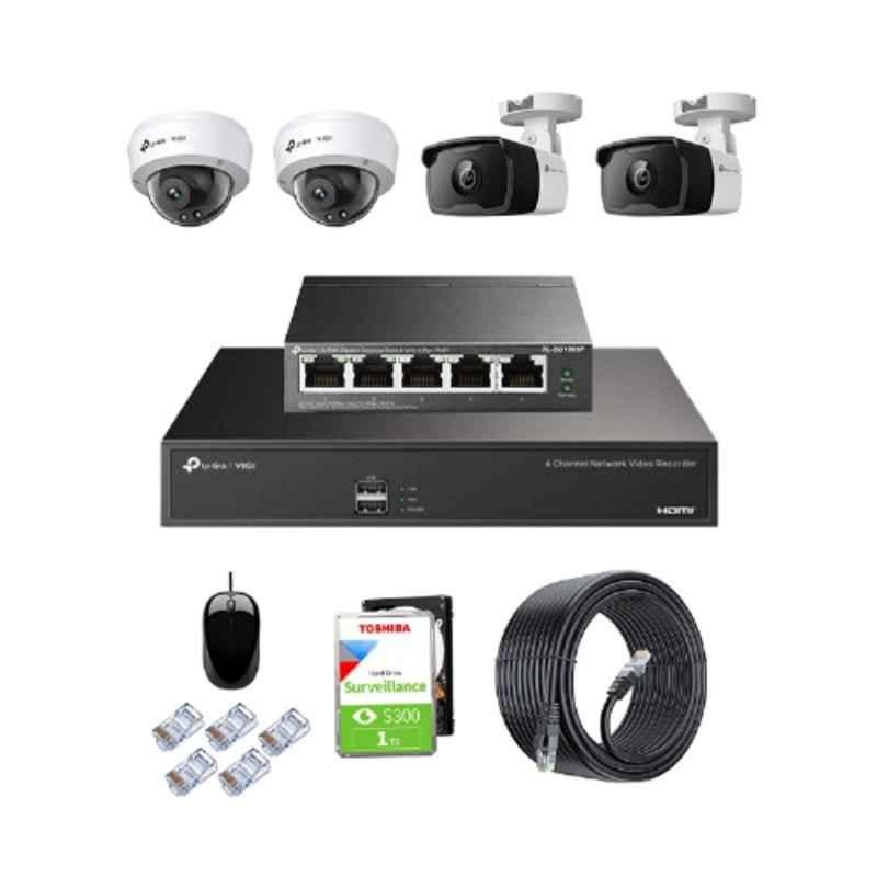 TP-Link VIGI C330I & 230I 3MP Indoor & Outdoor Network IP Combo Kit with 4 Channel NVR, 4 Cameras, 5 Port POE Switch, 1TB HDD D-LINK 100M LAN Cable