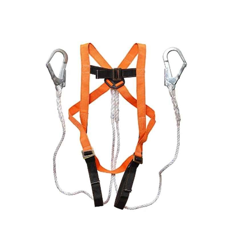 RSH Polyester Floro Orange & Black Full Body Safety Harness with Double Lanyard, RSH016
