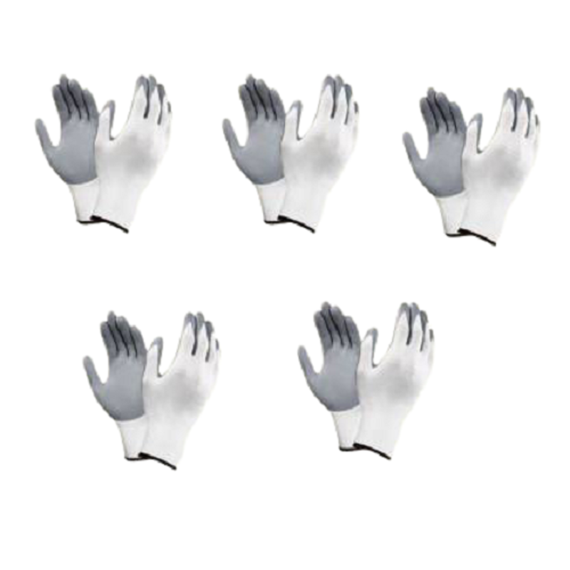 Bellstone Large Grey Nylon & Rubber PVC Coated Hand Safety Gloves, BHISG-101 (Pack of 5)