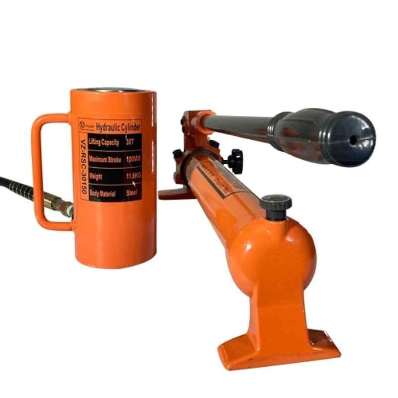 Voltz VZ-RSC-30150 30 Ton 360mm Alloy Steel Hydraulic Jack with VZ-CP-700 Single Acting Hydraulic Hand Pump