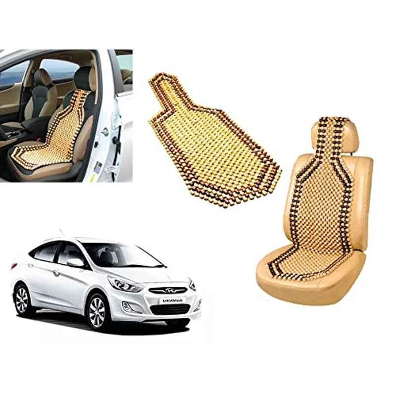 Auto Pearl PU & Wooden Beads Beige Rectangular Seat Cushion for Hyundai Verna Fluidic