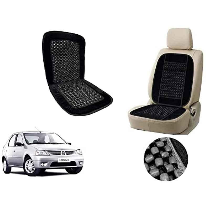 Auto Pearl PU, Velvet & Wooden Beads Black Rectangular Seat Cushion for Mahindra Renault Logan