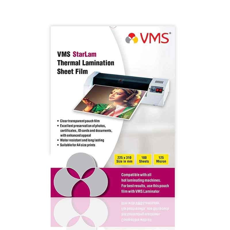 VMS Starlam 100 Pcs 225x310mm 125 Micron A4 Thermal Lamination Pouches Set for Documents & Certificates, 612522531SG_1