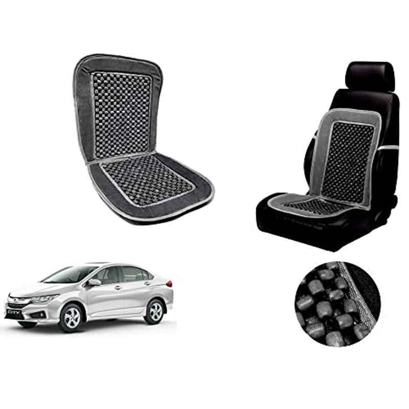 Auto Pearl PU, Velvet & Wooden Beads Grey Rectangular Seat Cushion for Honda Ivtec 2016