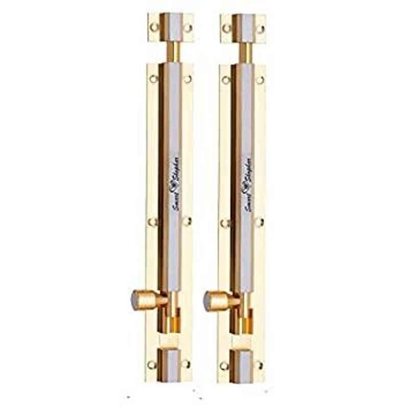 Smart Shophar 8 inch Brass Gold Silver Plain Tower Bolt, SHA10TW-PLAN-GS08-P2 (Pack of 2)