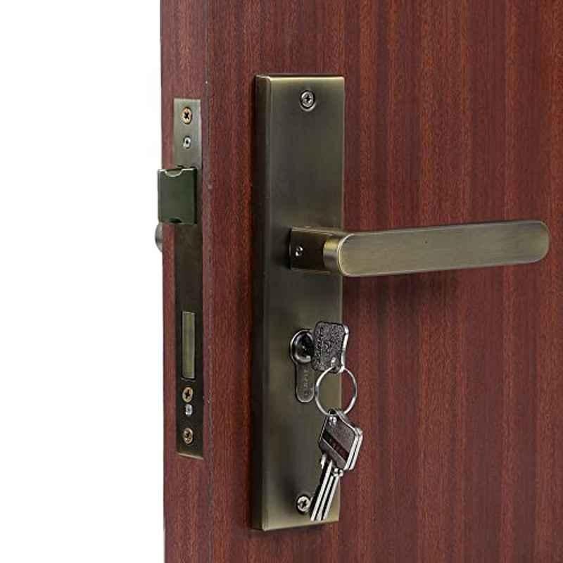 Homexpert LB-304 8 inch Stainless Steel Antique Brass Finish Cylindrical Plate Both Side Key Mortise Door Lock Set