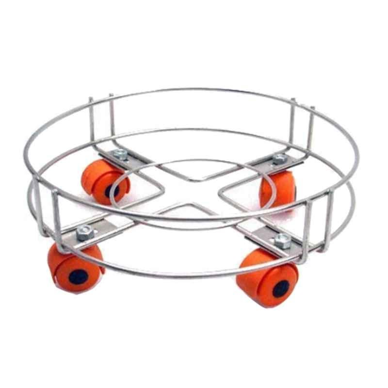 Nisko 32.5x32.5x14cm Silver Stainless Steel Cylinder Trolley with Wheels