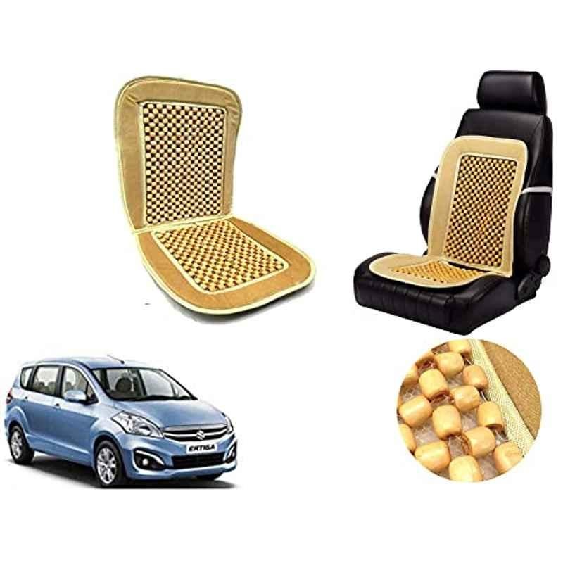 Auto Pearl PU, Velvet & Wooden Beads Beige Rectangular Seat Cushion for Suzuki Ertiga 2016