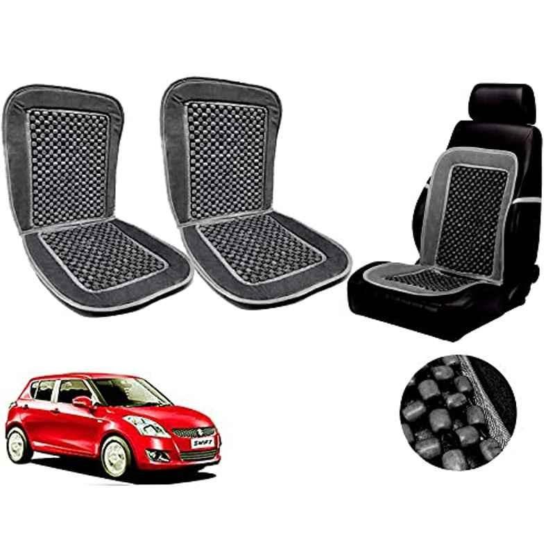 Auto Pearl PU, Velvet & Wooden Beads Grey Rectangular Seat Cushion for Maruti Suzuki Swift Type-3 (Pack of 2 )