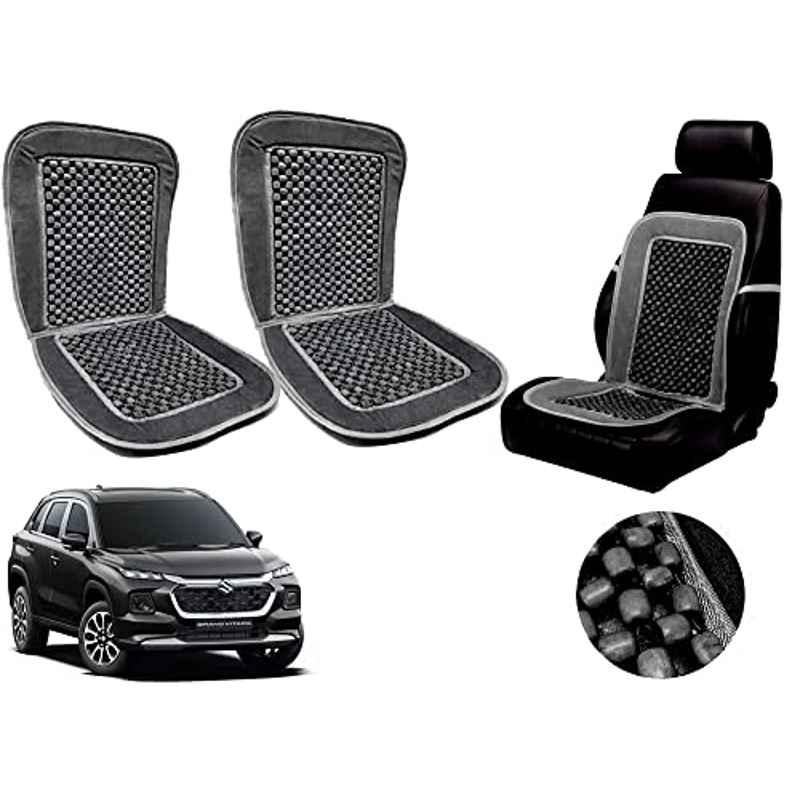 Auto Pearl PU, Velvet & Wooden Beads Grey Rectangular Seat Cushion for Maruti Suzuki Vitara (Pack of 2 )