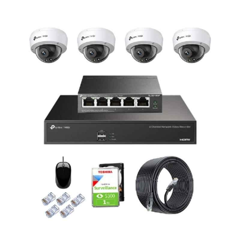 TP-Link VIGI C240 4MP Full Colour Indoor Network IP Combo Kit with 4 Channel NVR, 4 Cameras, 5 Port POE Switch, 1TB HDD & D-LINK 100M LAN Cable