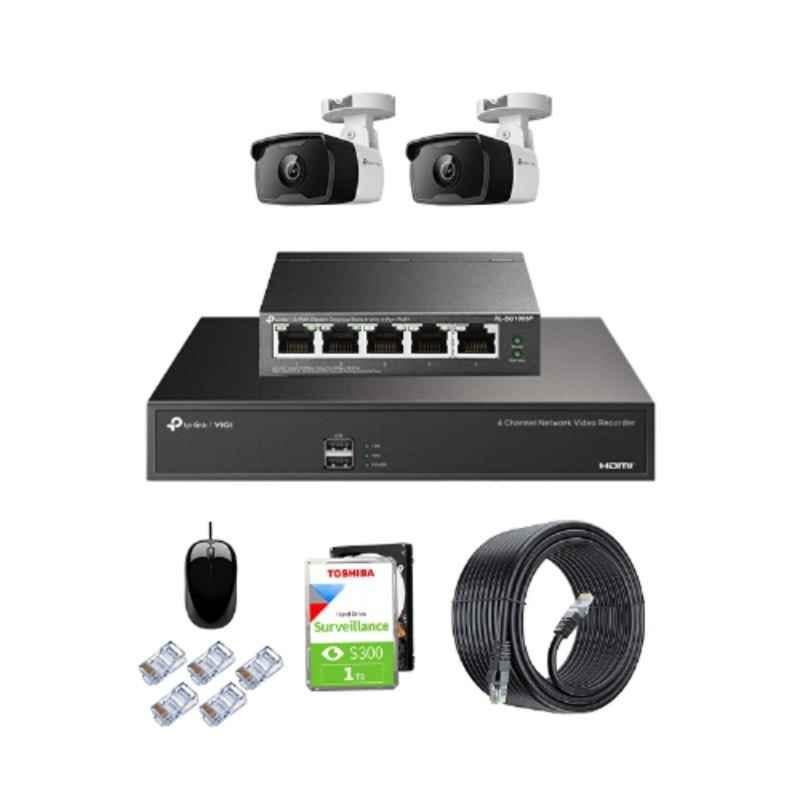 TP-Link VIGI C320I 2MP Outdoor Network IP Combo Kit with 4 Channel NVR, 2 Cameras, 5 Port POE Switch, 1TB HDD, D-LINK 100M LAN Cable & Connectors