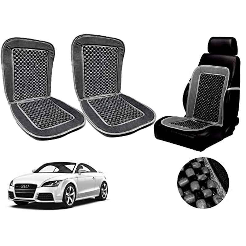 Auto Pearl PU, Velvet & Wooden Beads Grey Rectangular Seat Cushion for Audi TT (Pack of 2 )