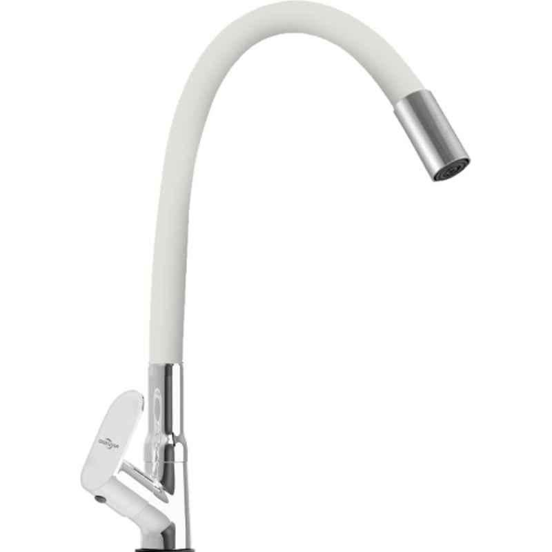 Neelkund Opal Brass White Chrome Finish Flexible Swan Neck Pillar Tap with 360 deg Swivel Spout for Kitchen & Wash Basin