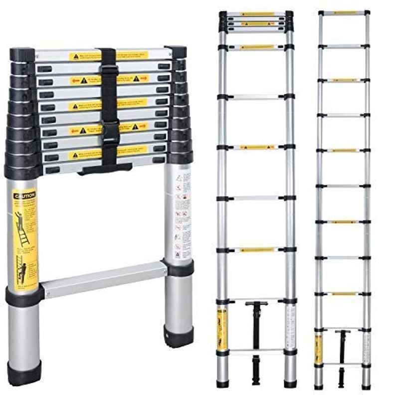 Equal 150kg 10 Steps 10.5ft Aluminium Black Extension Telescopic Ladder, EALT-032