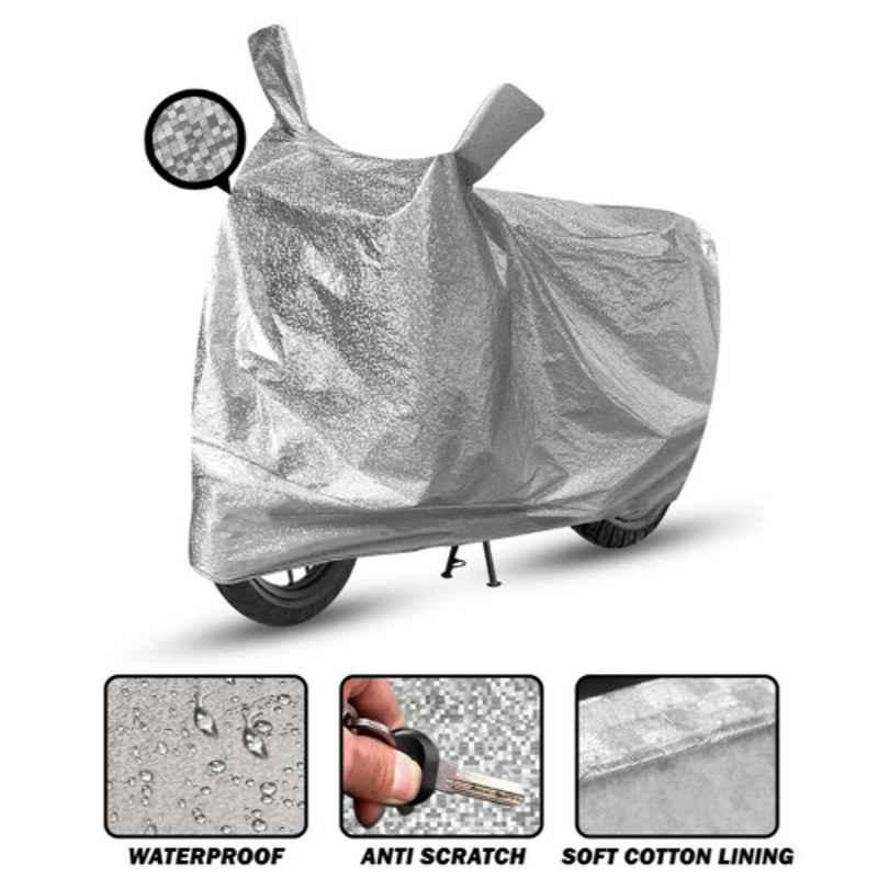 AutoPsys Polyester Silver Waterproof Bike Body Cover with Carry Bag for Revolt Motors E-Bike