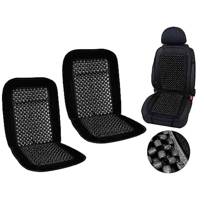 Auto Pearl PU, Velvet & Wooden Beads Black Rectangular Seat Cushion for Maruti Suzuki WagonR 2006-2010 (Pack of 2 )