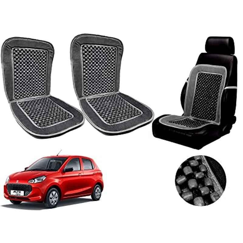 Auto Pearl PU, Velvet & Wooden Beads Grey Rectangular Seat Cushion for Maruti Suzuki New Alto kK10 (Pack of 2 )
