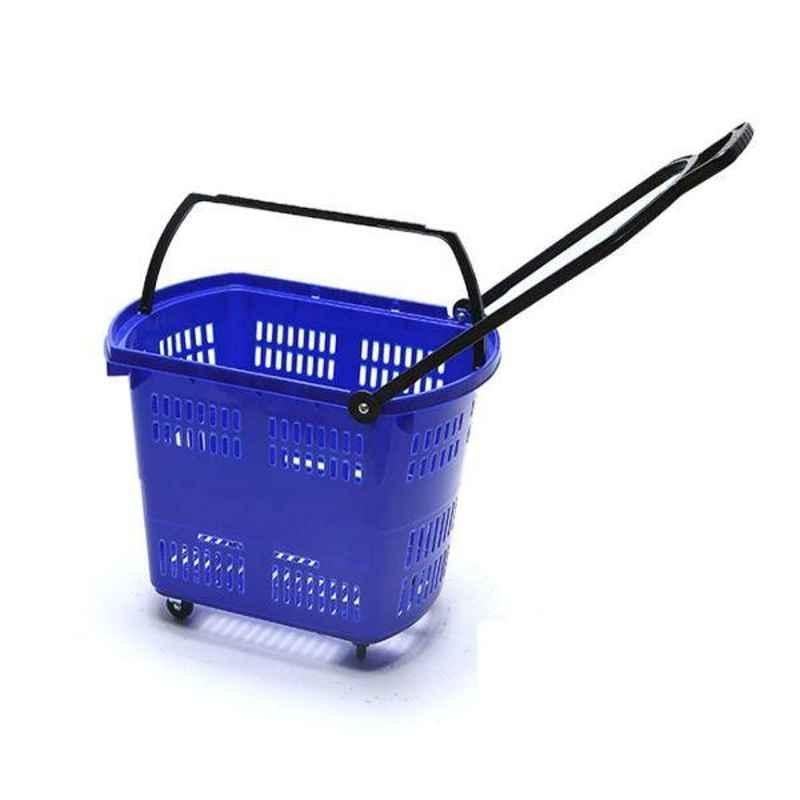Bigapple 30L Plastic Blue Shopping Basket with 4 Small Wheels, BA-BASKET30L-BLUE