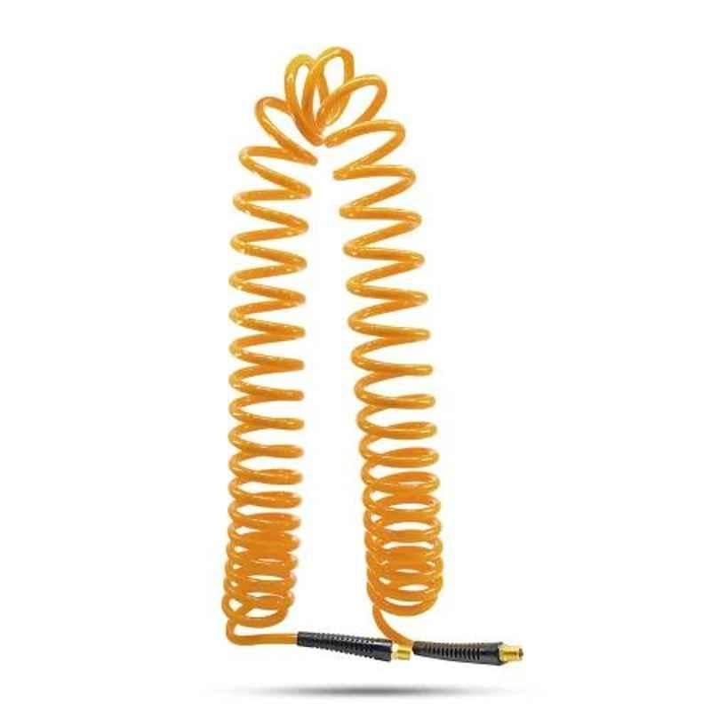 Zephyr Avagard 10mm Braided Rubber Orange Recoil Air Hose Pipe with Fittings, PUR1005, Length: 5 m