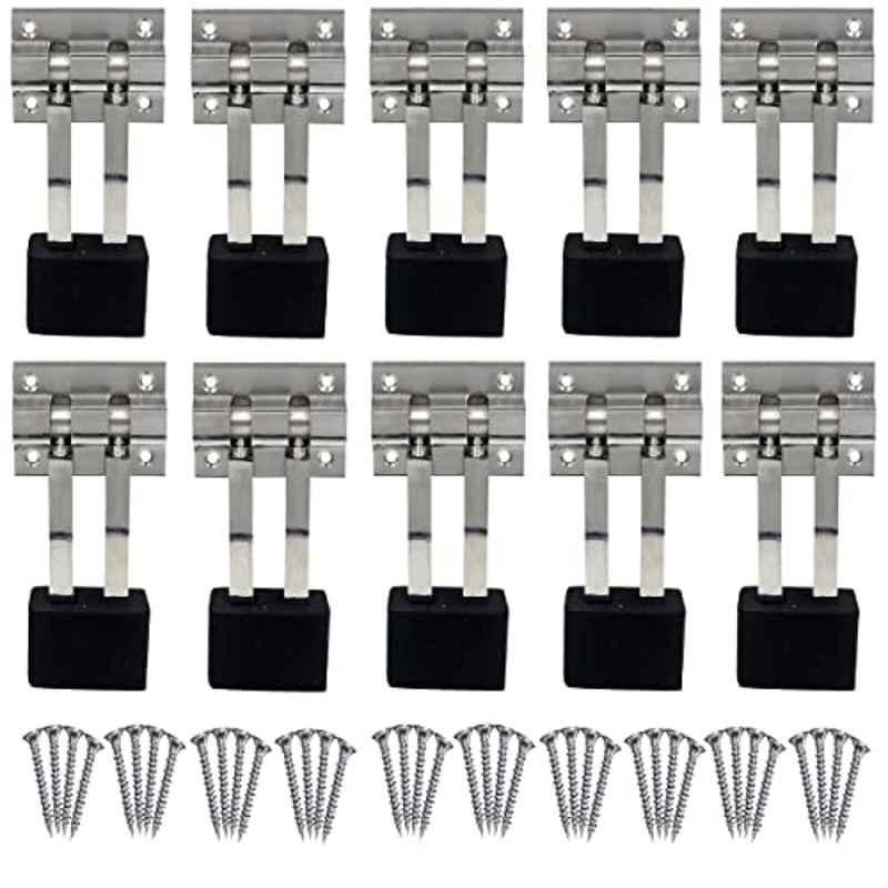 Screwtight 4 inch Stainless Steel Silver Polished Double Square Rod Door Stopper with Bottom Rubber Tip, DS-SS-2SQROD-10 (Pack of 10)