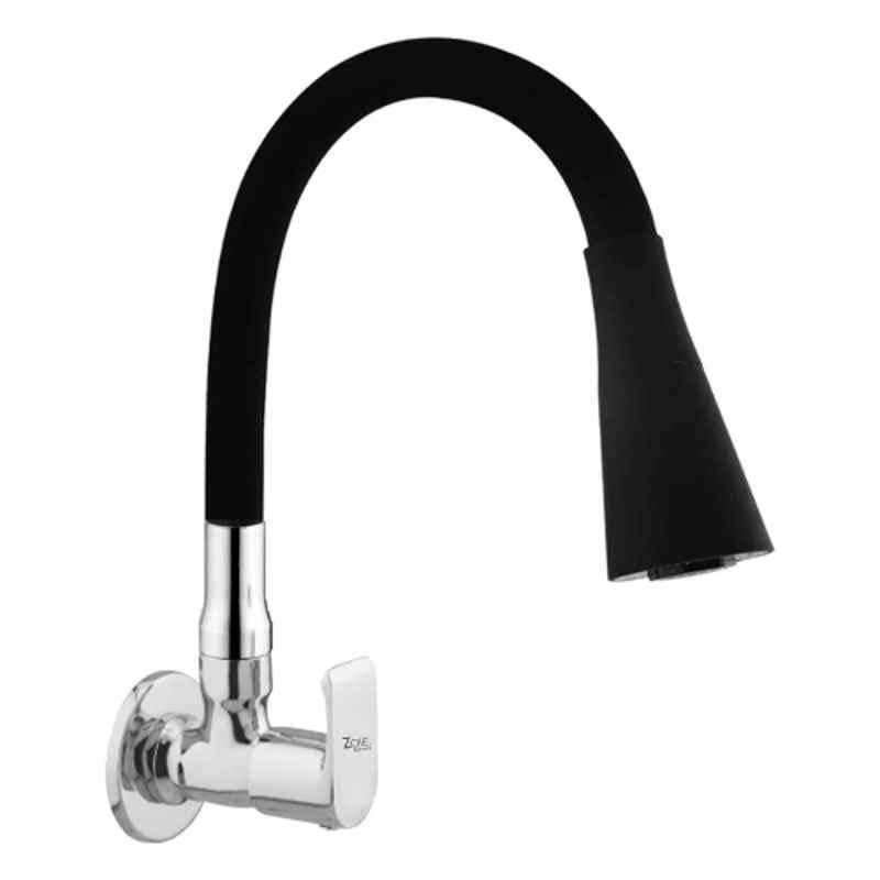Zoie Stonex Brass Chrome Finish Kitchen Sink Tap with Black Flexible Silicone Swivel Spout, Z27040