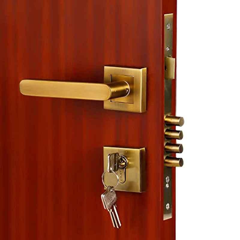 Homexpert Rose MG304 Stainless Steel Antique Brass Finish Mortise Door Lock Set with 4 Latches & Pull Handle