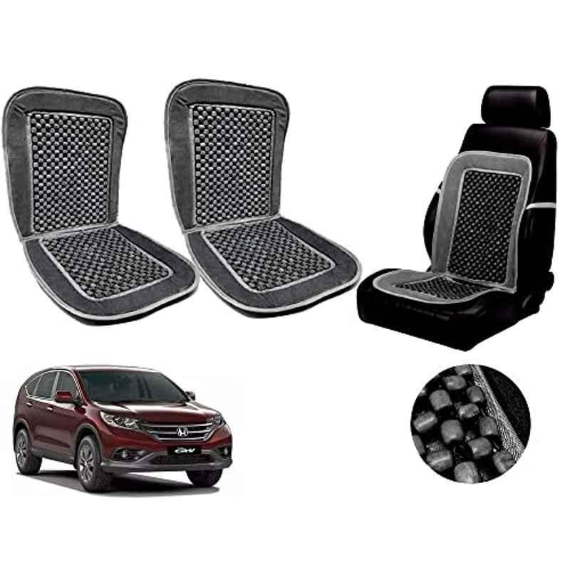 Auto Pearl PU, Velvet & Wooden Beads Grey Rectangular Seat Cushion for Mercedes Benz CR-V (Pack of 2 )