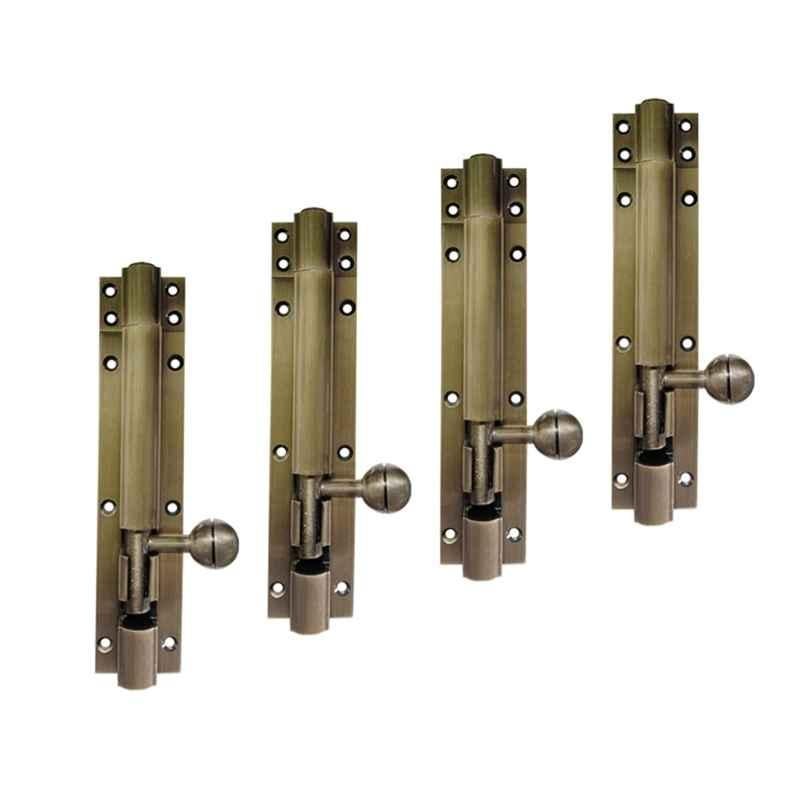 S&A Home Decor 6 inch Aluminum Antique Brass Finish Round Tower Bolt (Pack of 4)