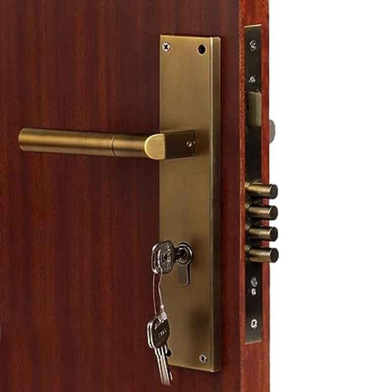 Handle Waala MG303 10 inch 60mm Stainless Steel Antique Brass Finish Cylindrical Plate Both Side Key Mortise Door Lock Set
