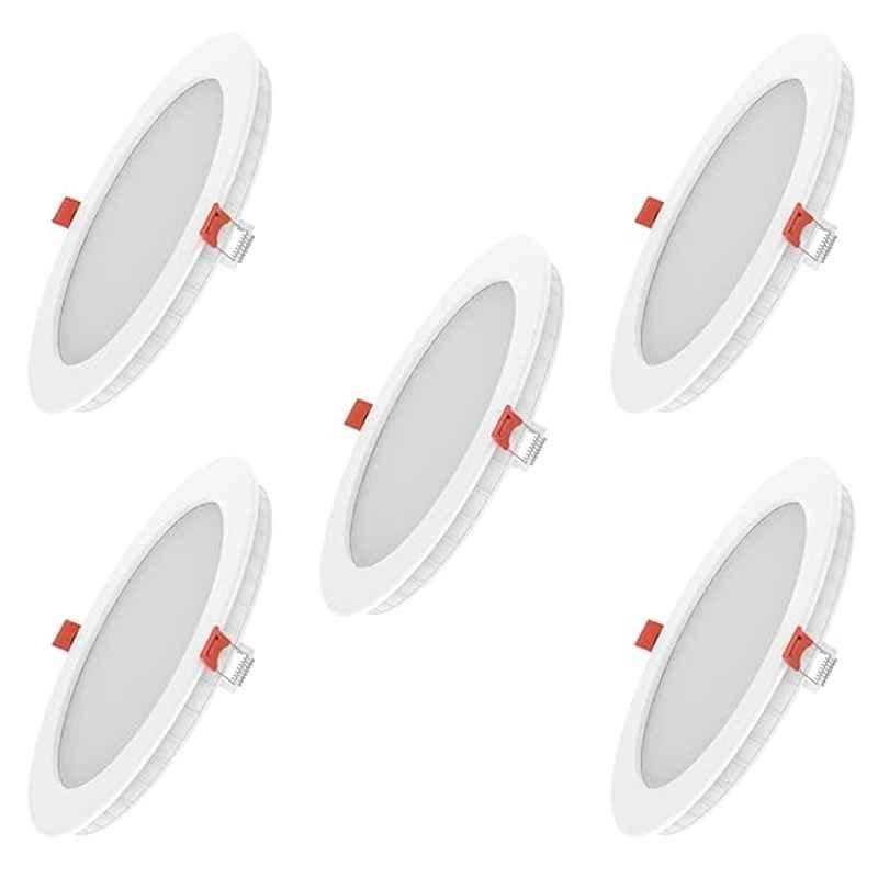Fybros Faro 3W Polycarbonate Natural White Round LED Panel Light, FLS5052E (Pack of 5)