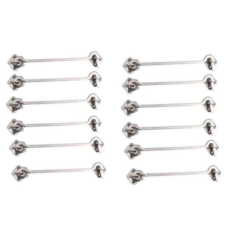 Smart Shophar 8 inch Stainless Steel Silver Square Gate Hook, SHA40GH-SQUA-SL08-P12 (Pack of 12)