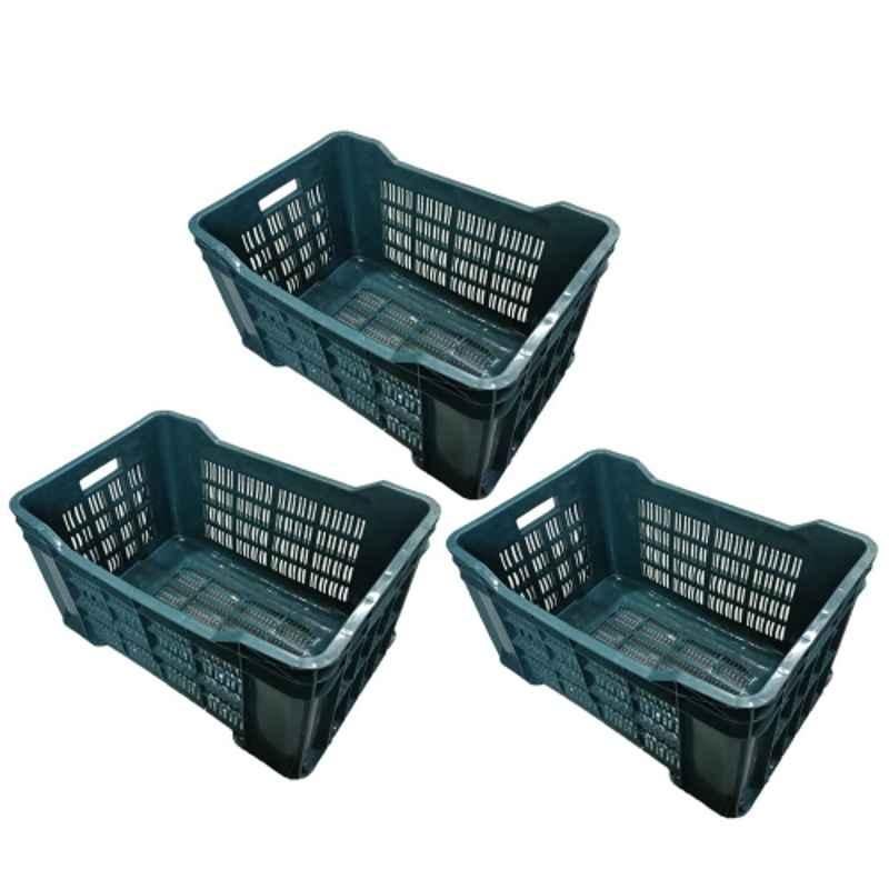 Xela 023 54x35x28cm Plastic Green Multipurpose Heavy Duty Portable Crate, (Pack of 3)