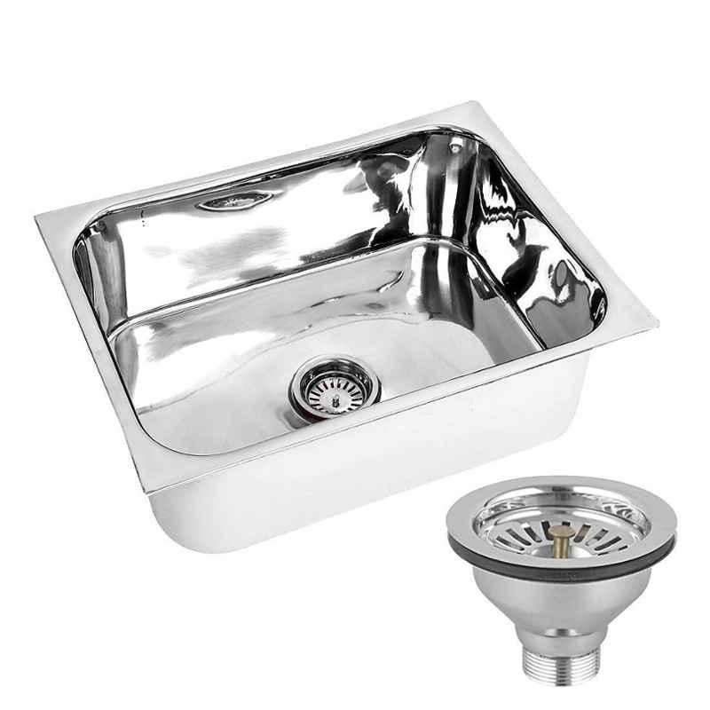 Happy Homes 24x18x9 inch Glossy Finish 304 High Grade Stainless Steel Single Bowl Kitchen Sink with Round Coupling, HH-02